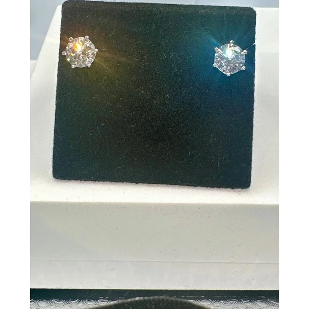 Sterling Silver Cubic Zirconia 2 CT Round Earrings